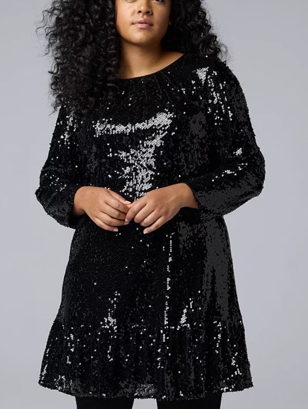 Simply Vera Vera Wang Womens Black Plus Size Short Sequin Dress NWT Size 0X